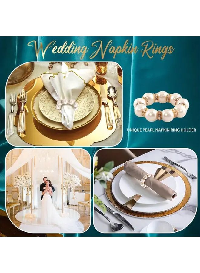 50 قطعة من حلقات المناديل الذهبية القابلة للاستعمال لمرة واحدة مع خرز اللؤلؤ المقلد لتزيين طاولة حفل الزفاف - Image 5